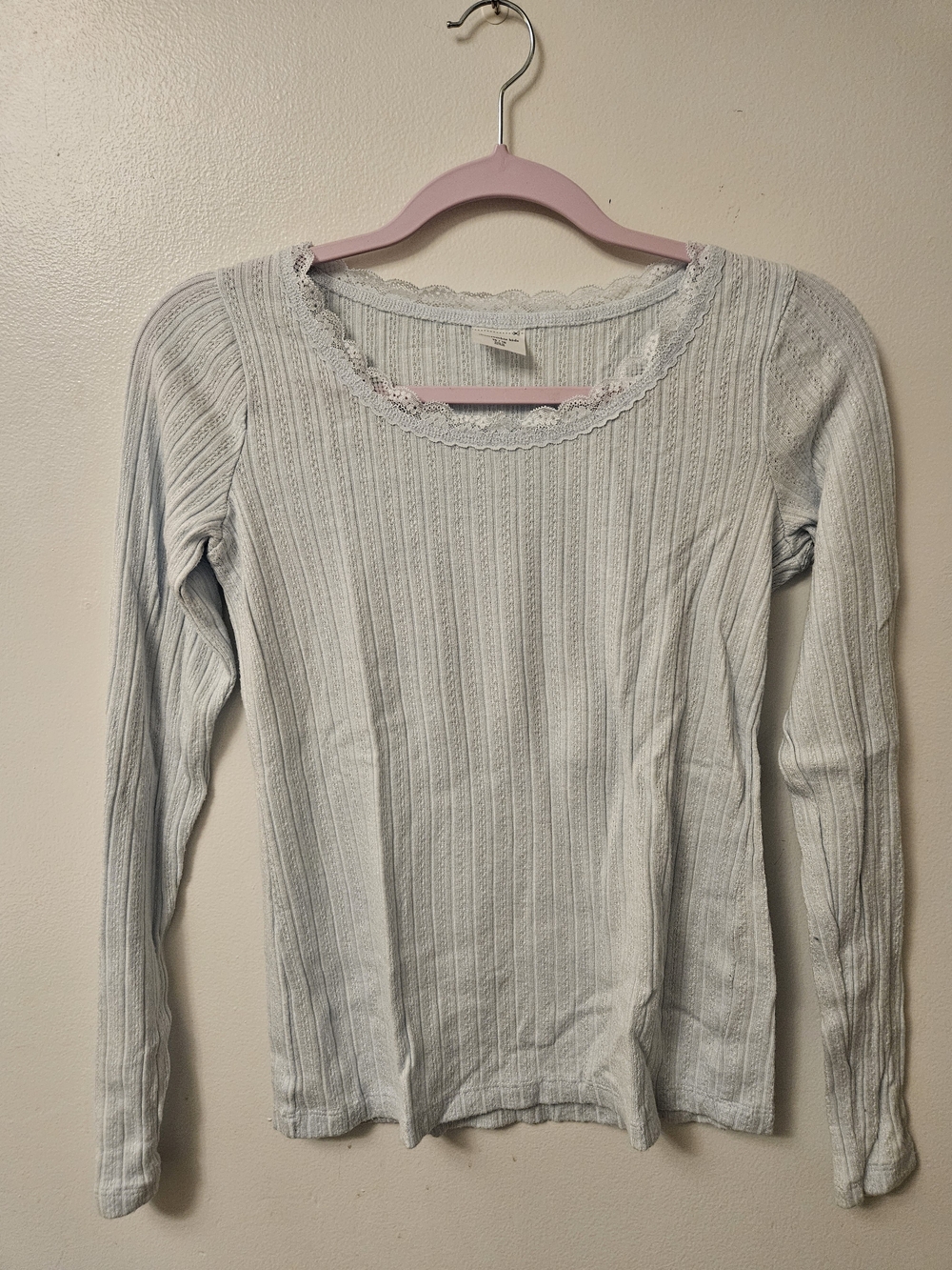 abercrombie kids Light Blue Pointelle Lace-Trim Long Sleeve Tee